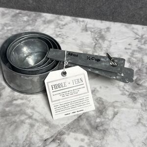 Fiddle & Fern Galvanized Metal 4 Piece Nested Measuring Cups Standard Metric NEW